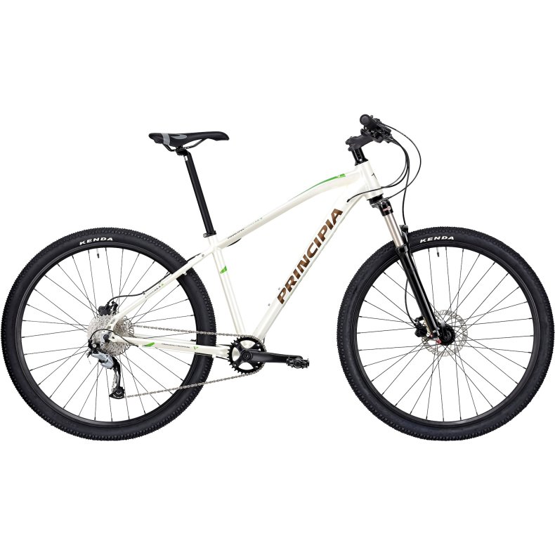 Principia MTB A5.9 29 tommer Deore 1x10 affjedret forgaffel hydrauliske skivebremser 15 tommer mat hvid m. brun/gr�n 2022